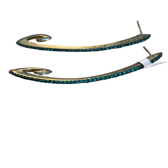 Gold & Teal Realm Drop Earrings With Embellished Crystals For Women - Picture 6 of 7